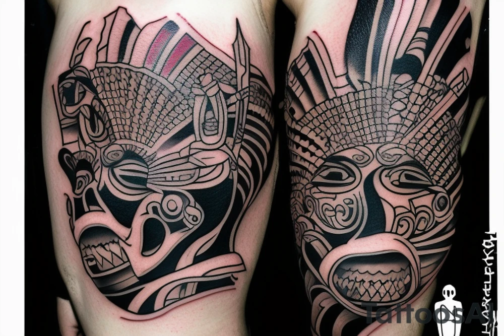I already have a finished tattoo. a bracelet on my forearm with a lot of blade tips on it. need to continue it in graffiti style tattoo idea