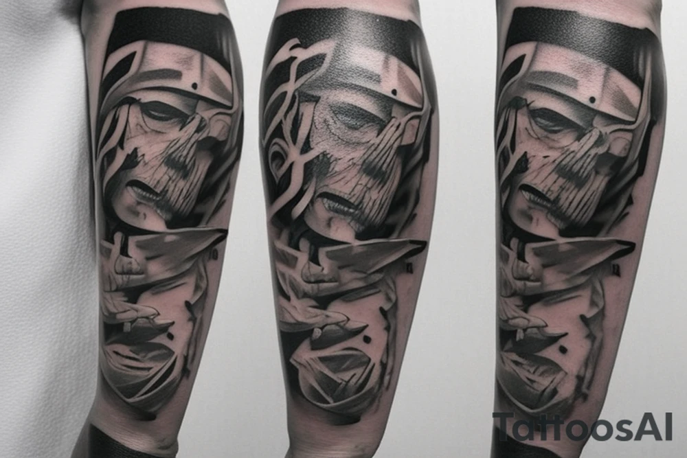 I already have a finished tattoo. a bracelet on my forearm with a lot of blade tips on it. need to continue it in graffiti style tattoo idea