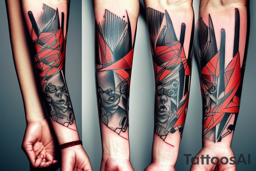 a forearm bracelet with many blade tips on it tattoo idea