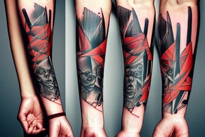 a forearm bracelet with many blade tips on it tattoo idea