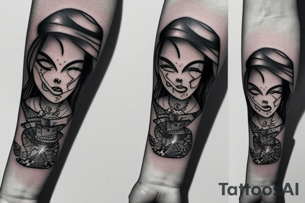 a forearm bracelet with many blade tips on it tattoo idea
