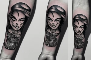 a forearm bracelet with many blade tips on it tattoo idea