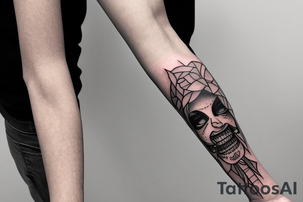 a forearm bracelet with many blade tips on it tattoo idea