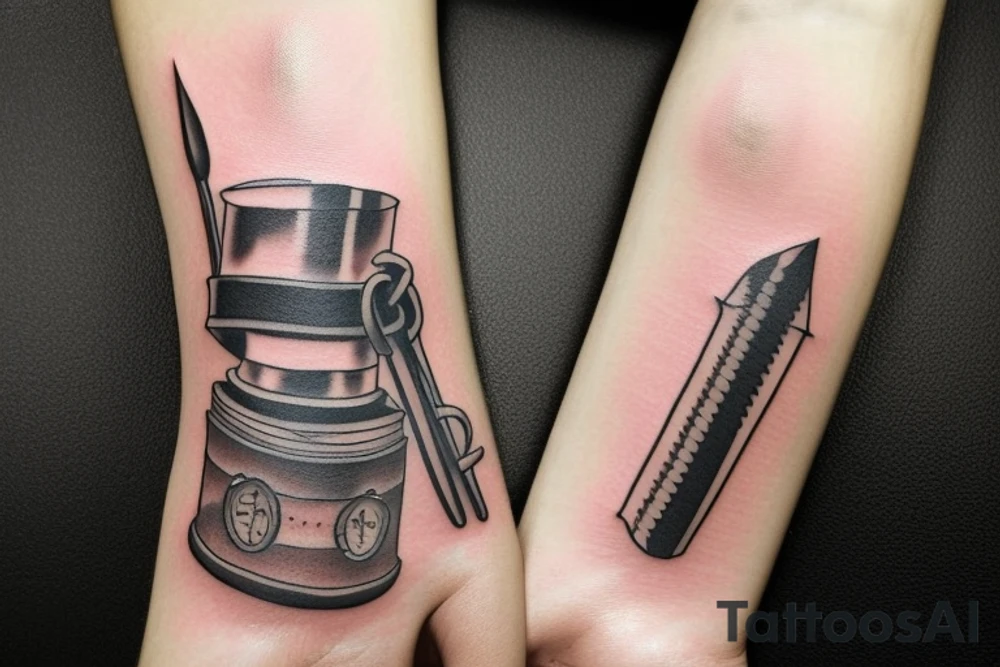 a forearm bracelet with many blade tips on it tattoo idea
