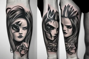 a forearm bracelet with many blade tips on it tattoo idea