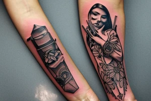 a forearm bracelet with many blade tips on it tattoo idea