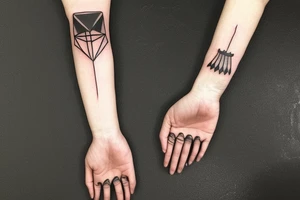 a forearm bracelet with many blade tips on it tattoo idea