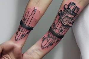 a forearm bracelet with many blade tips on it tattoo idea