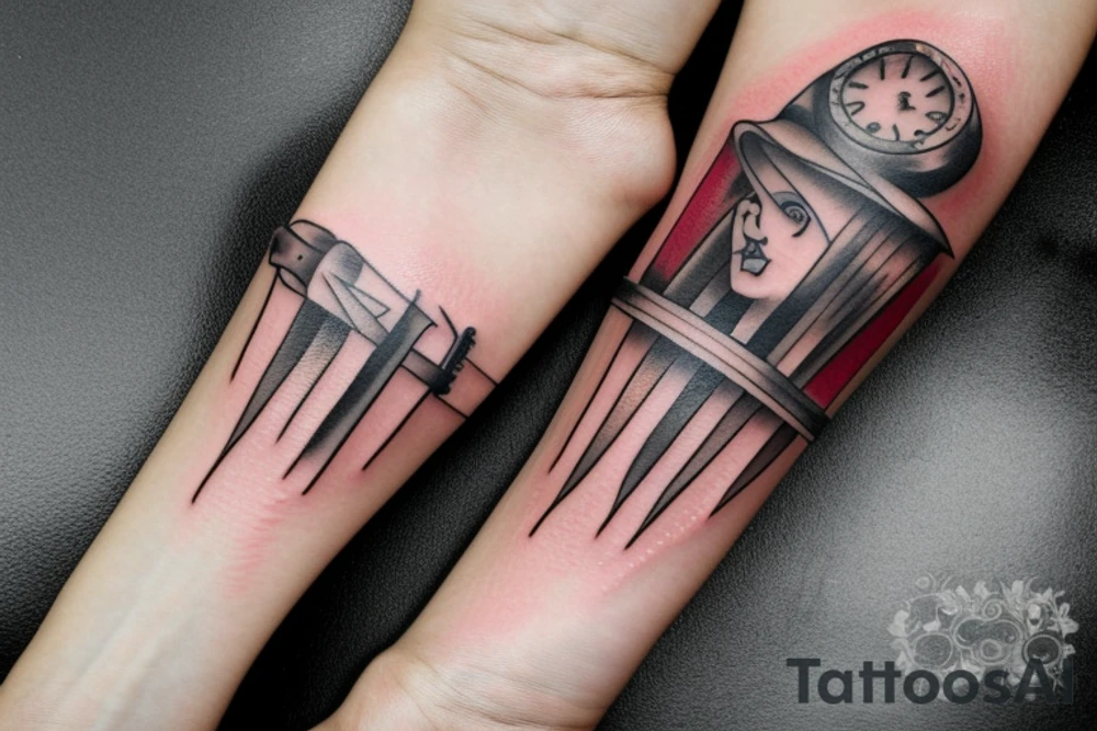 a forearm bracelet with many blade tips on it tattoo idea