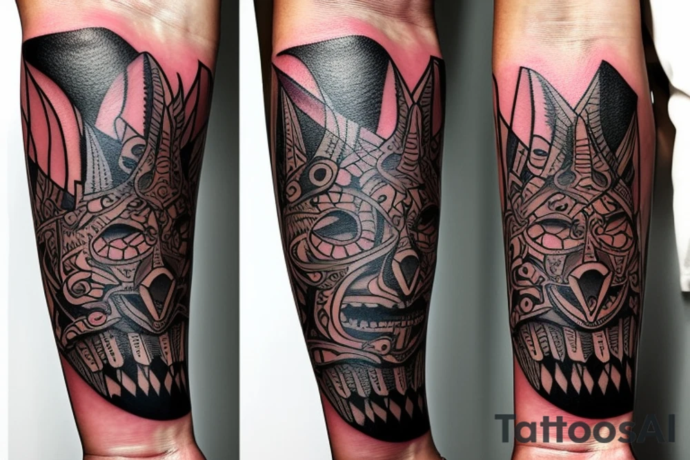 a forearm bracelet with many blade tips on it tattoo idea