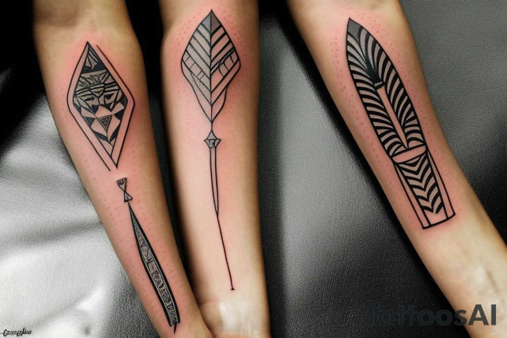 a forearm bracelet with many blade tips on it tattoo idea