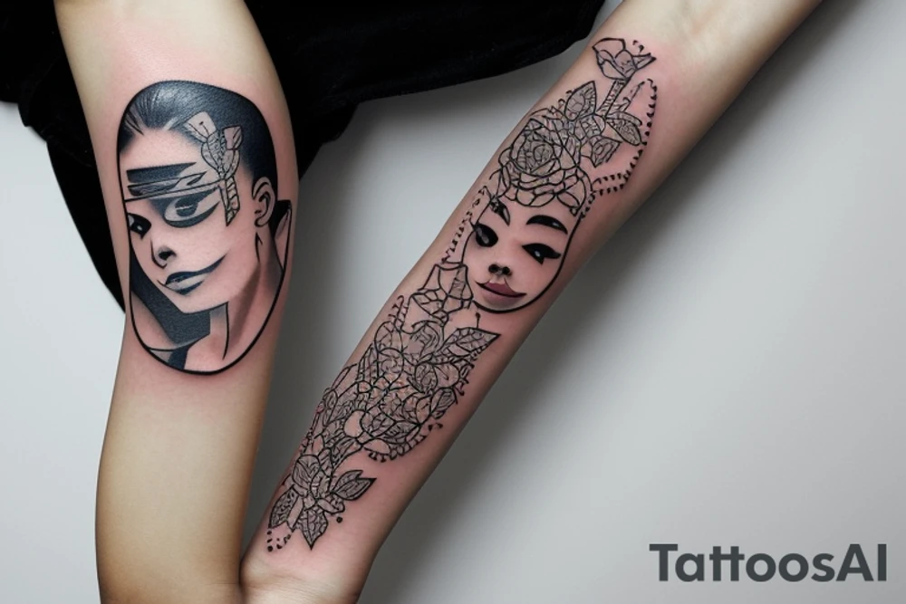 a forearm bracelet with many blade tips on it tattoo idea