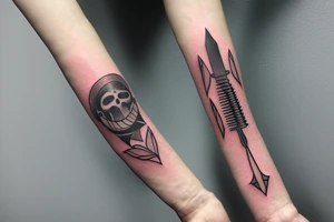 a forearm bracelet with many blade tips on it tattoo idea