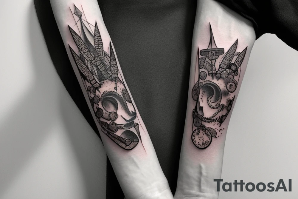 a forearm bracelet with many blade tips on it tattoo idea