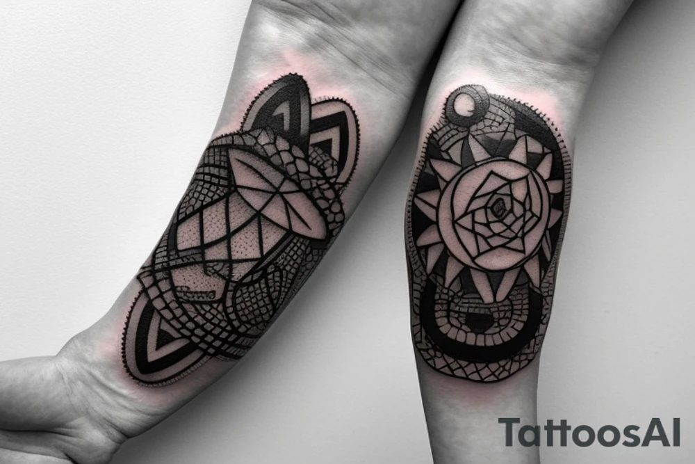 a forearm bracelet with many blade tips on it tattoo idea