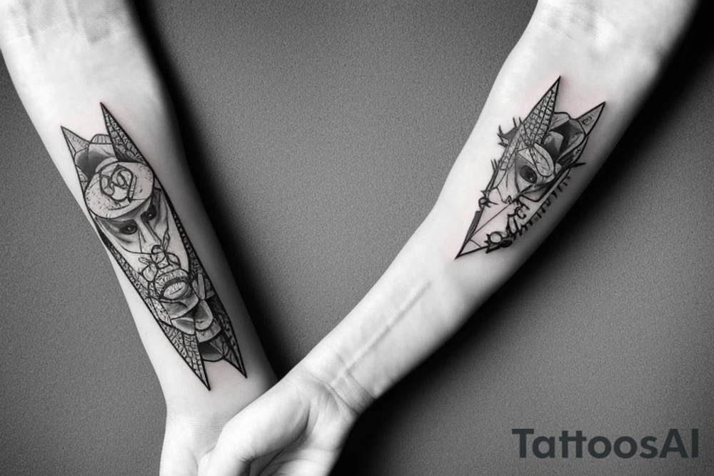a forearm bracelet with many blade tips on it tattoo idea