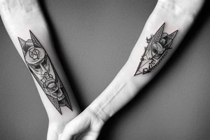 a forearm bracelet with many blade tips on it tattoo idea