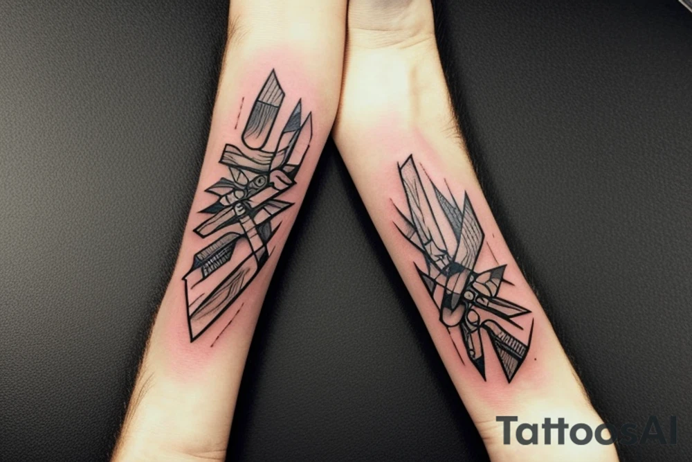 a forearm bracelet with many blade tips on it tattoo idea