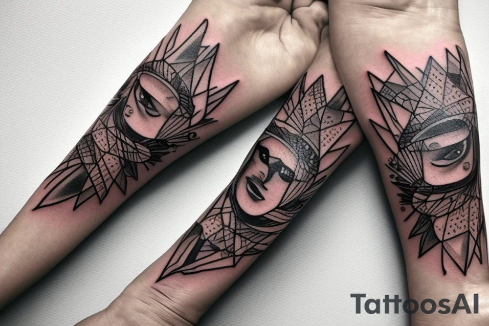 a forearm bracelet with many blade tips on it tattoo idea