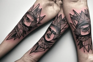 a forearm bracelet with many blade tips on it tattoo idea