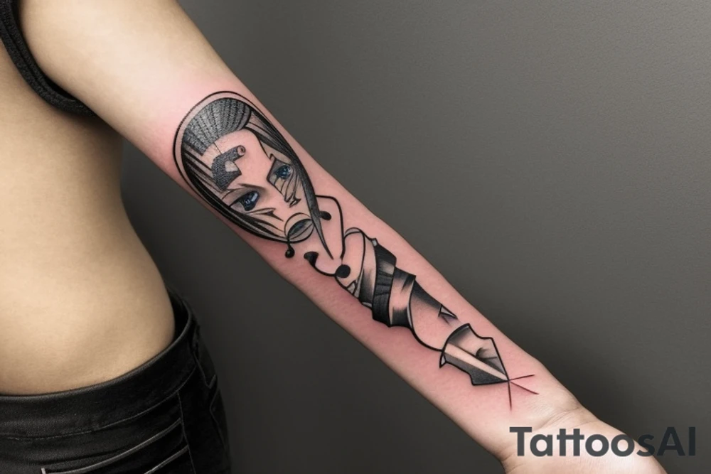 a forearm bracelet with many blade tips on it tattoo idea