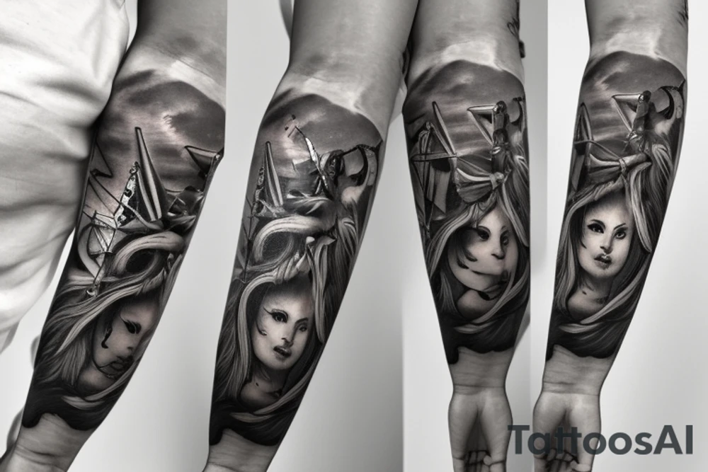a forearm bracelet with many blade tips on it tattoo idea