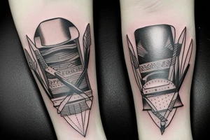 a forearm bracelet with many blade tips on it tattoo idea
