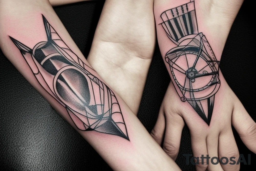 a forearm bracelet with many blade tips on it tattoo idea
