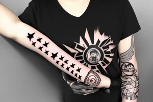 a forearm bracelet with many blade tips on it tattoo idea