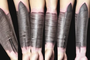 a forearm with many blade tips on it tattoo idea