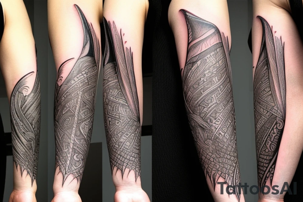 a forearm with many blade tips on it tattoo idea
