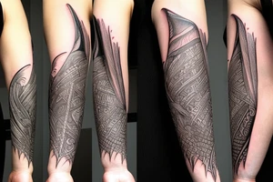a forearm with many blade tips on it tattoo idea