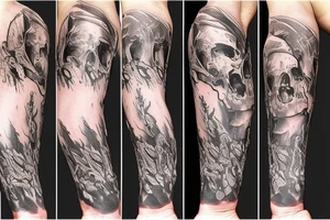 a forearm with many blade tips on it tattoo idea