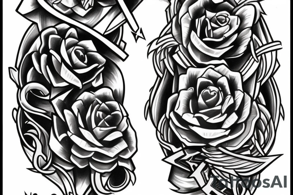a forearm with many blade tips on it tattoo idea