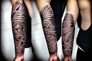 a forearm with many blade tips on it tattoo idea