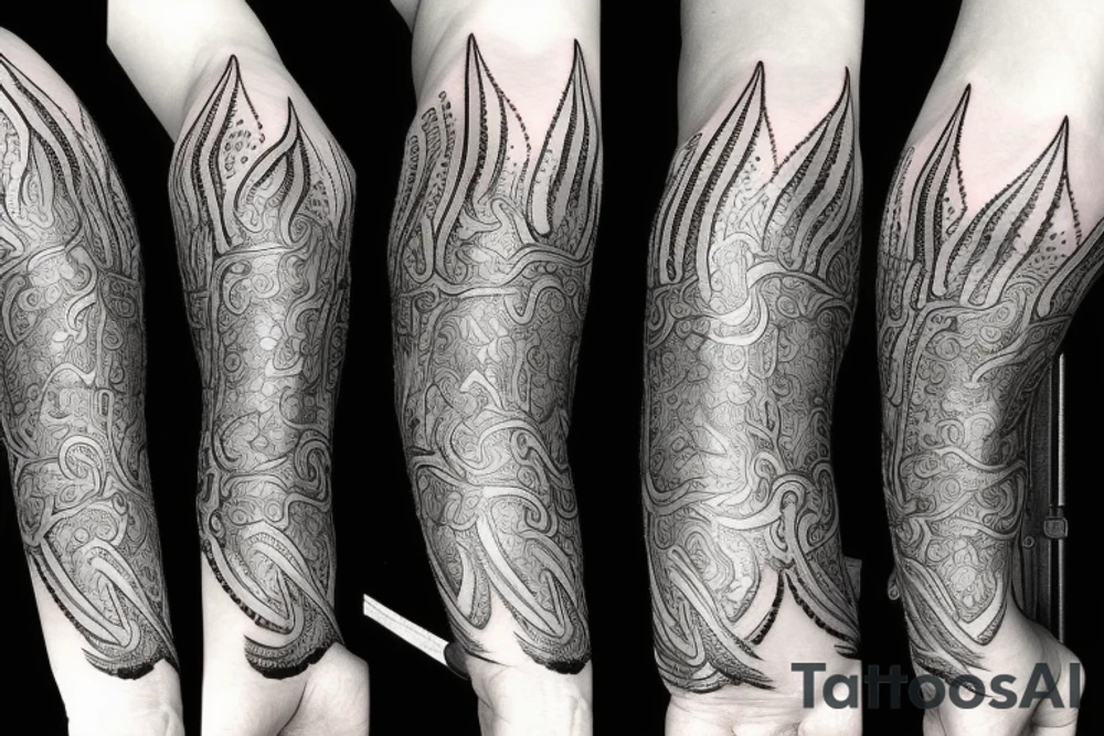 a forearm with many blade tips on it tattoo idea