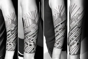 a forearm with many blade tips on it tattoo idea