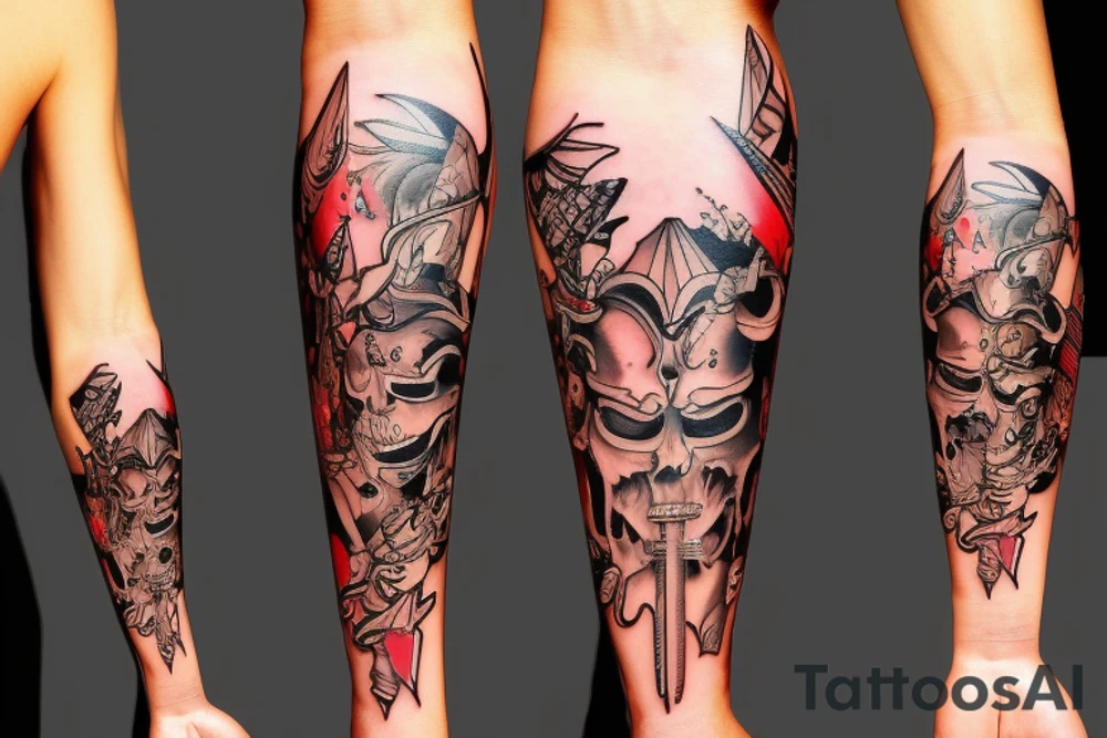 a forearm with many blade tips on it tattoo idea