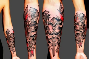 a forearm with many blade tips on it tattoo idea