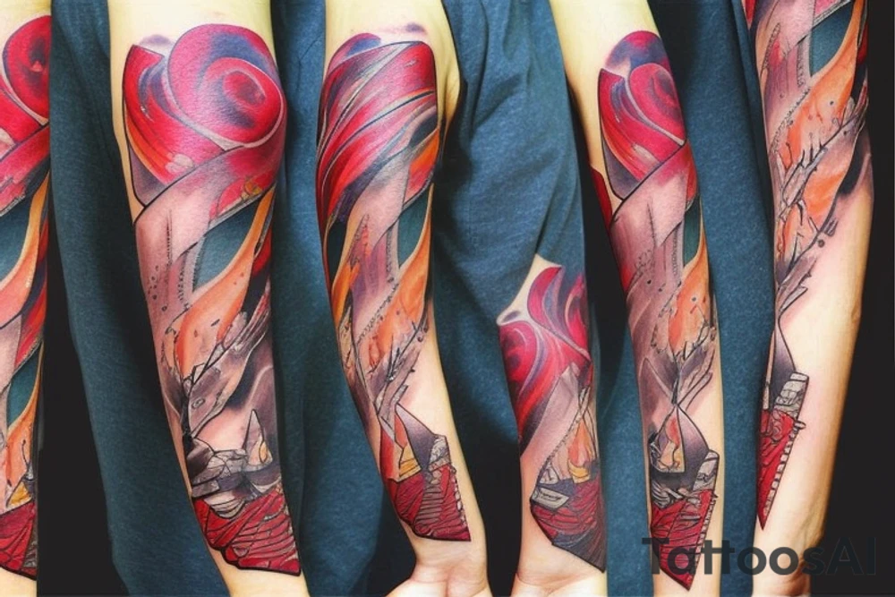 a forearm with many blade tips on it tattoo idea