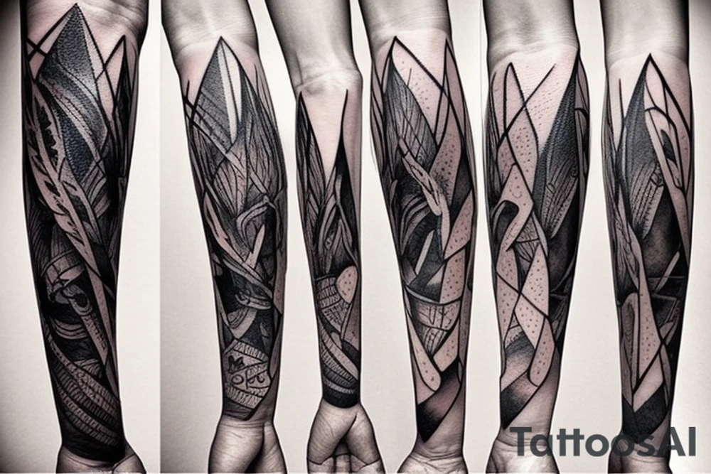 a forearm with many blade tips on it tattoo idea