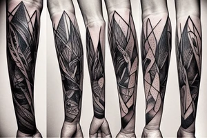 a forearm with many blade tips on it tattoo idea