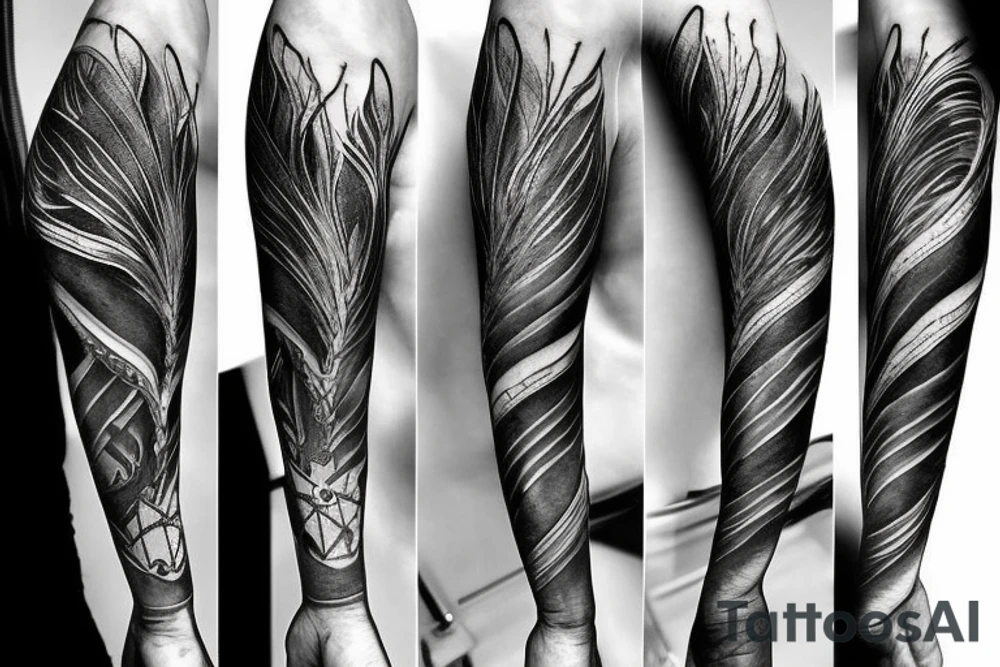 a forearm with many blade tips on it tattoo idea