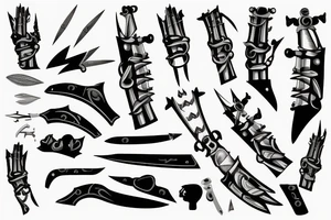 a forearm with many blade tips on it tattoo idea