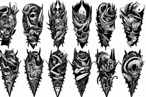 a forearm with many blade tips on it tattoo idea