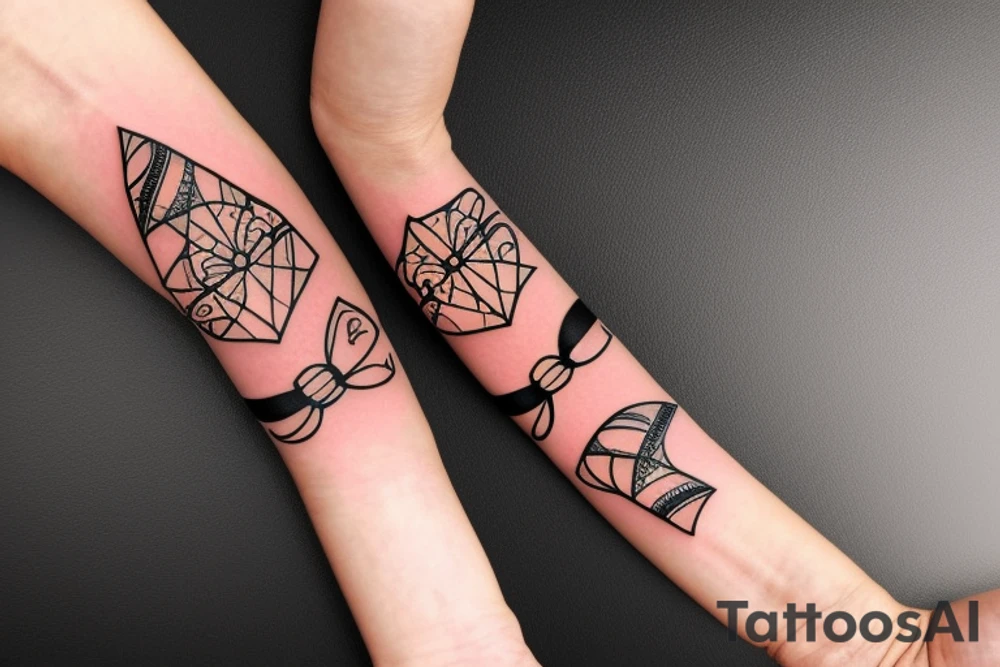 a forearm bracelet with many bow tips on it tattoo idea