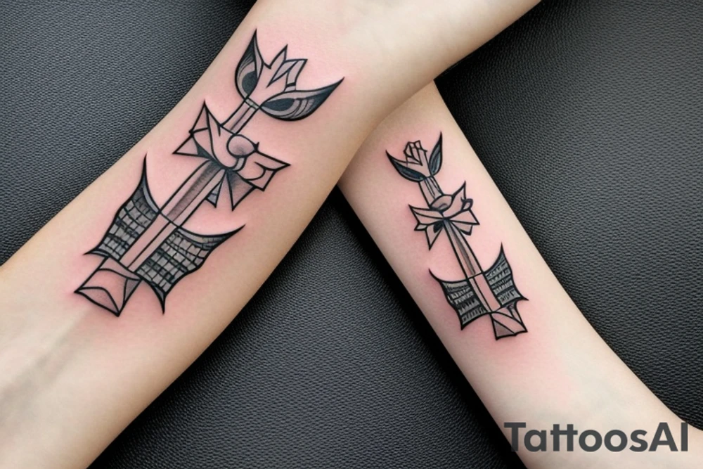 a forearm bracelet with many bow tips on it tattoo idea