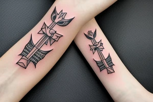 a forearm bracelet with many bow tips on it tattoo idea