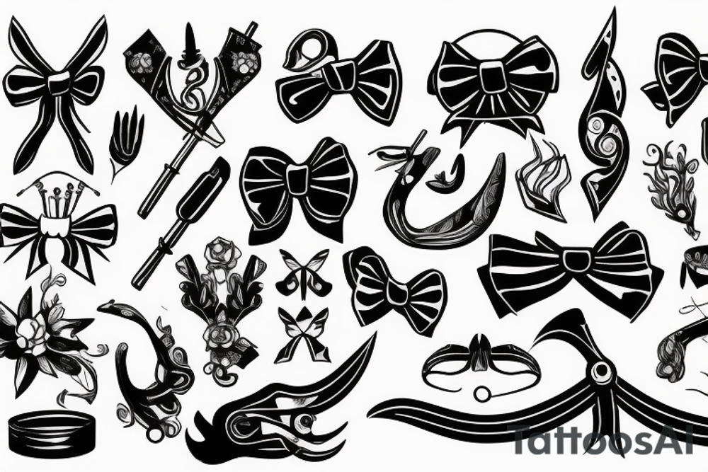 a forearm with many bow tips on it tattoo idea