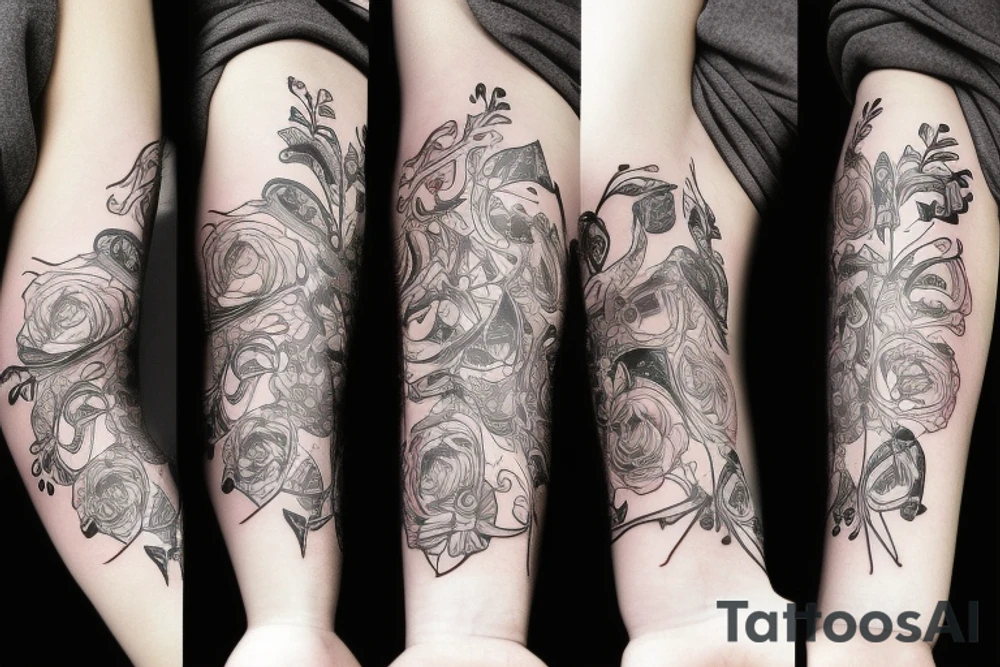 a forearm with many bow tips on it tattoo idea